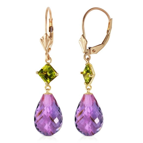Galaxy Gold Products Jewelry - GOLD LEVER BACK EARRING WITH PERIDOTS & AMETHYSTS
